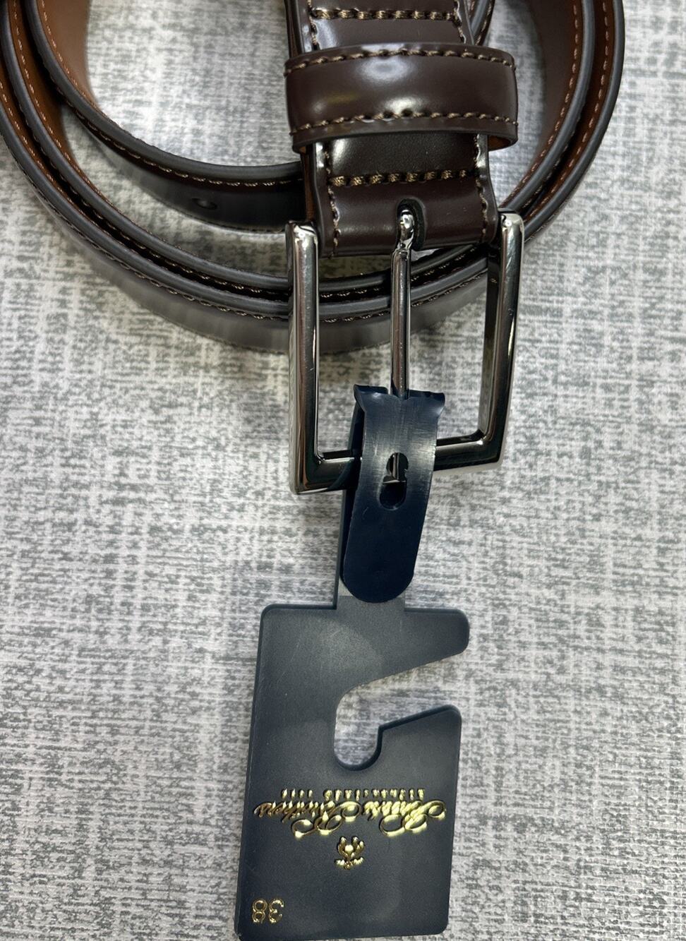 BROOKS BROTHERS ITALY Dark Brown 1 inch NEW LEATHER BELT Men’s 38 Silver Buckle